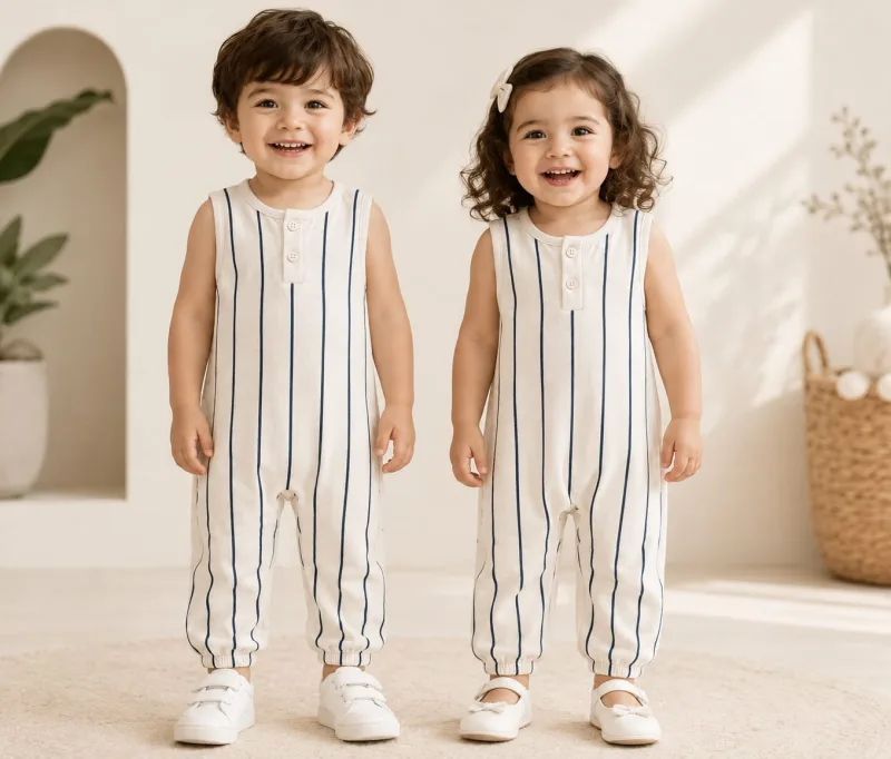 Baby Unisex Vertical Striped Sleeveless Romper – view 1