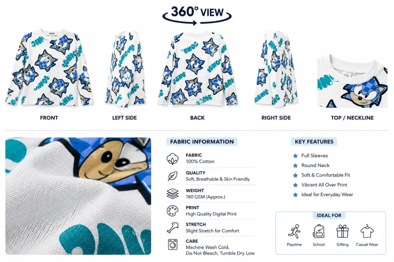 Boys Full Sleeve All-Over Sonic Graphic Printed T-Shirt – view 5