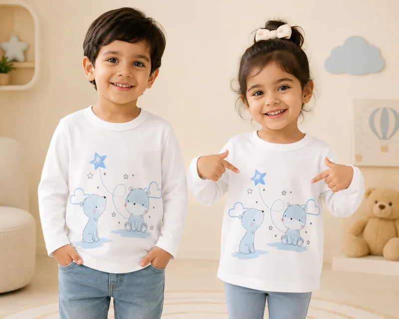 Baby Full Sleeve 100% Cotton Bear & Star Print T-Shirt – view 1