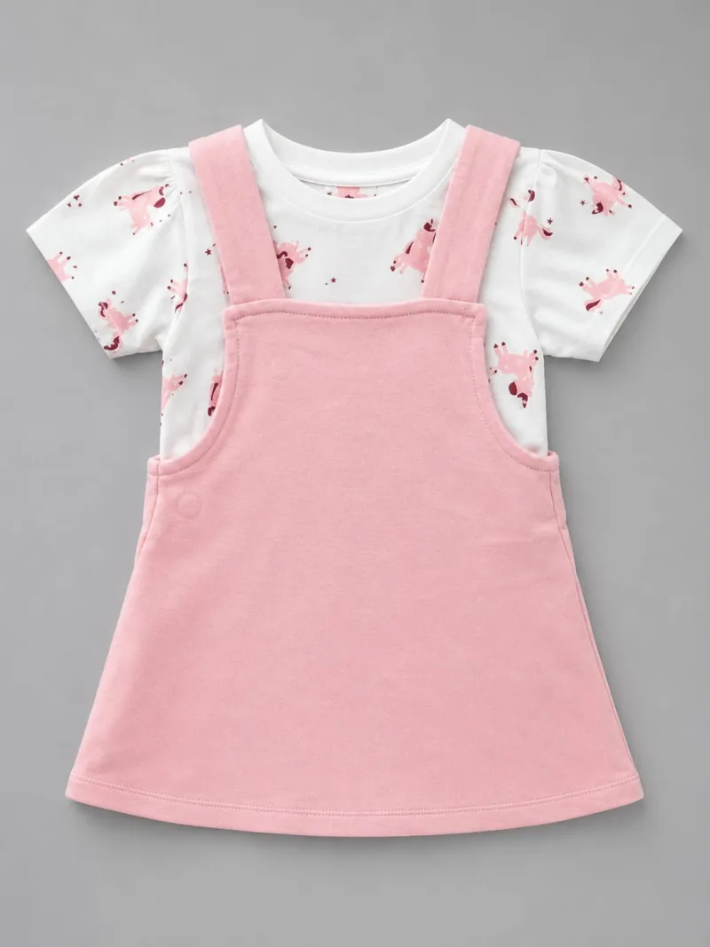Girls Pink Unicorn Pinafore Dress with Printed T-Shirt – view 4