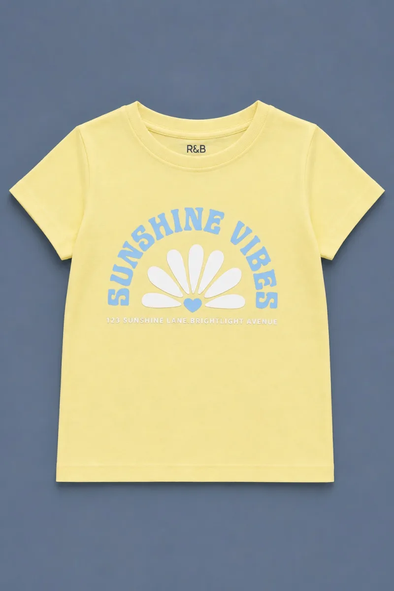 Girls Yellow Sunshine Vibes Printed Round Neck T-Shirt – view 2