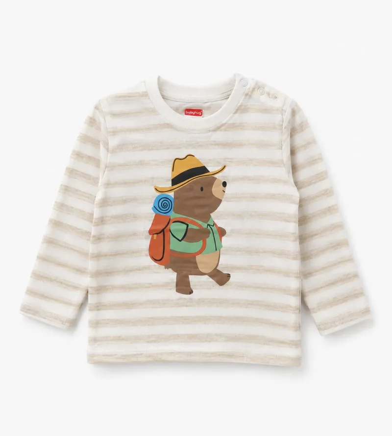 Kids Striped Camping Bear Print T-Shirt – view 1