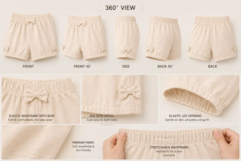 Girls Cotton Shorts with Bow Details – view 4