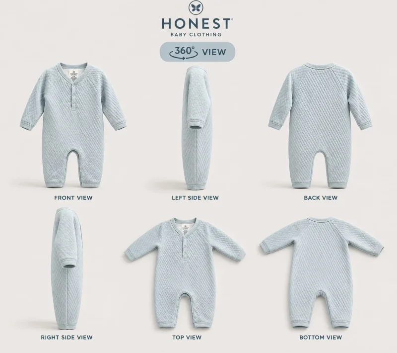 Baby Quilted Full Sleeve Henley Romper – Light Blue – view 4