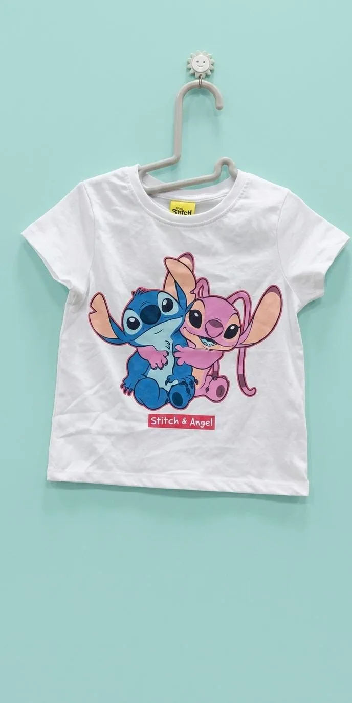 Girls White Stitch & Angel Printed Round Neck T-Shirt – view 1