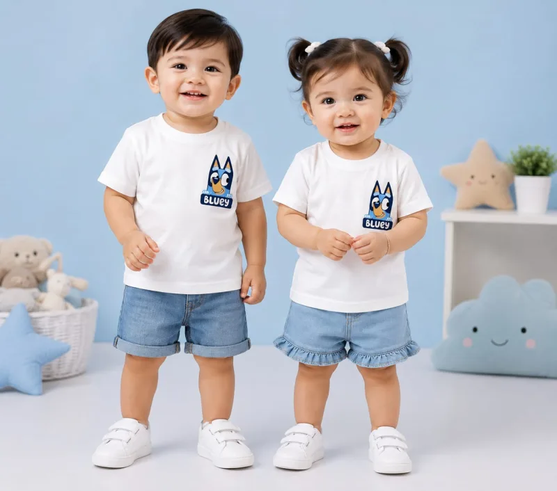 Kids White Bluey Graphic Print Round Neck T-Shirt – view 1