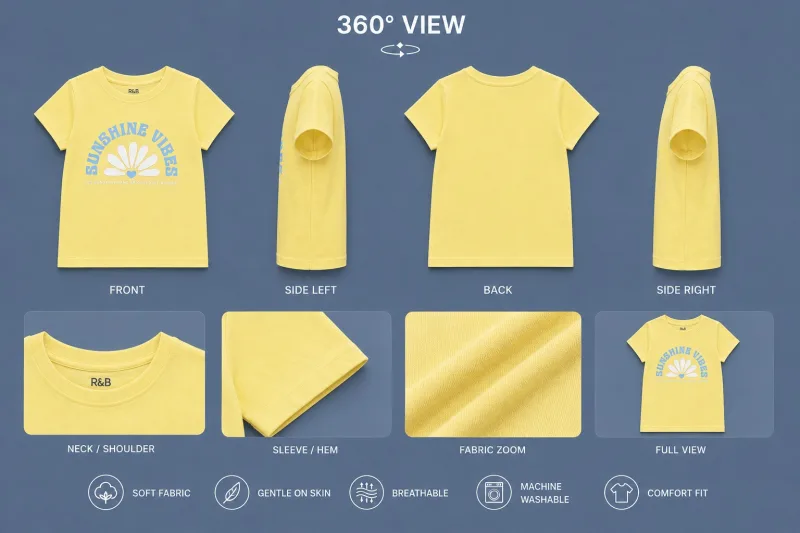 Girls Yellow Sunshine Vibes Printed Round Neck T-Shirt – view 5