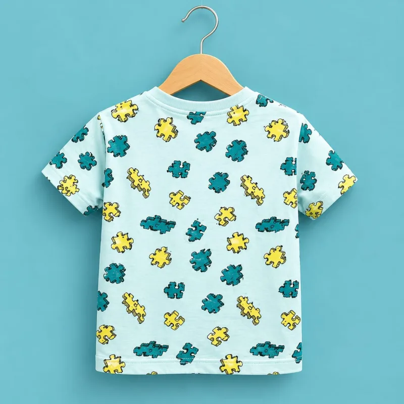 Boys Puzzle Print Round Neck T-Shirt – view 3