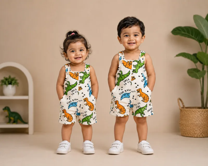 Kids Dinosaur Printed Sleeveless Dungaree Romper – view 1
