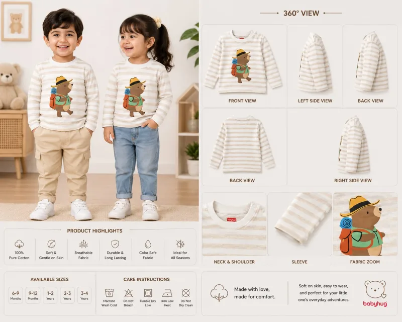 Kids Striped Camping Bear Print T-Shirt – view 3