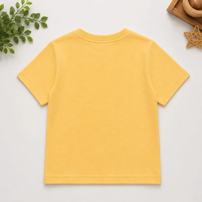 Boys Yellow 100% Cotton Loose Fit Printed T-Shirt – view 4