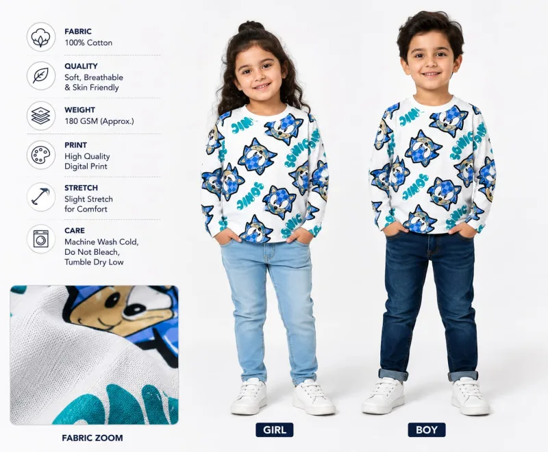 Boys Full Sleeve All-Over Sonic Graphic Printed T-Shirt – view 1