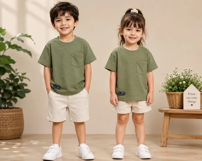 Boys Olive Green Textured Pocket T-Shirt – view 1