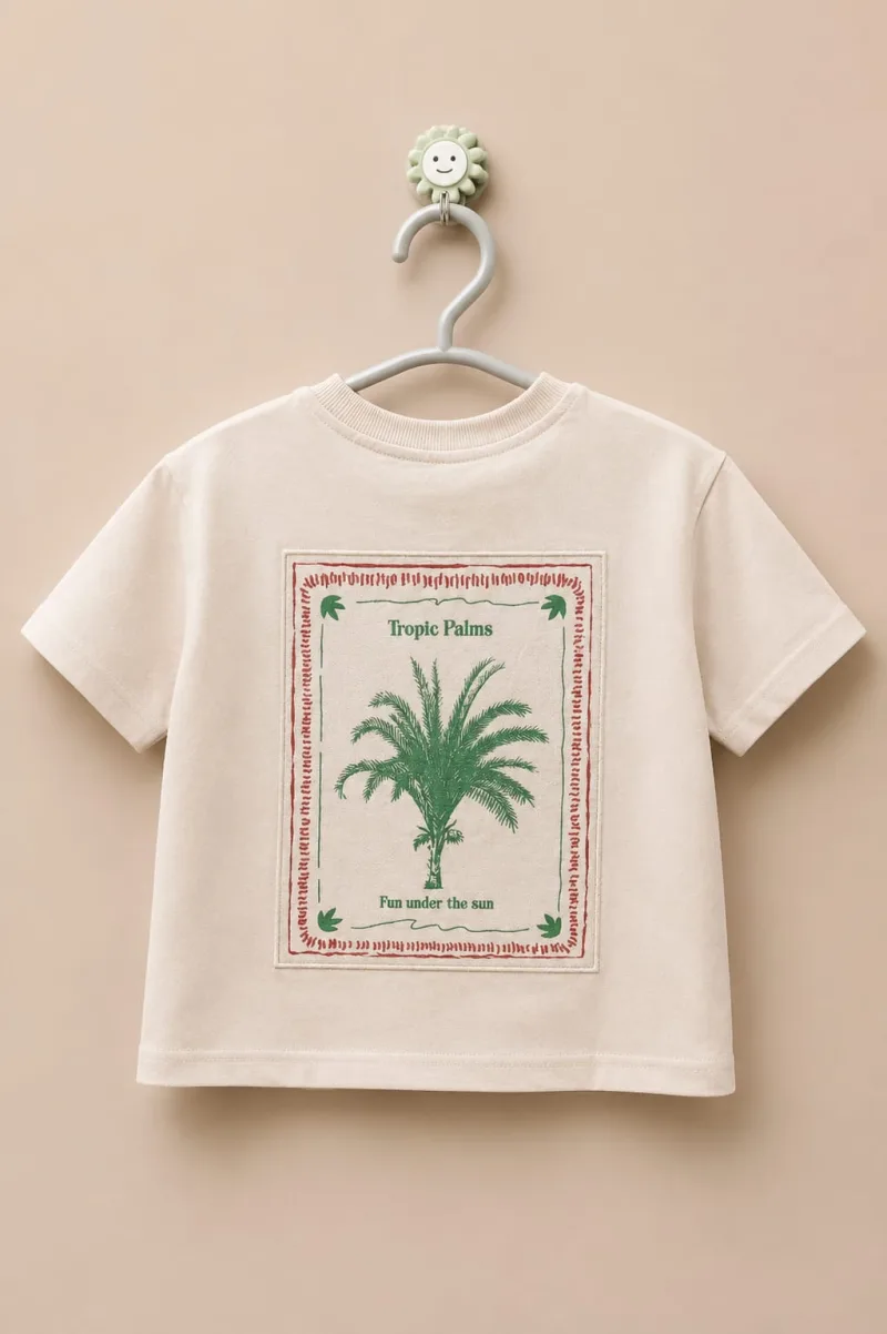 Boys Cream Printed Round Neck Half Sleeve T-Shirt – view 4