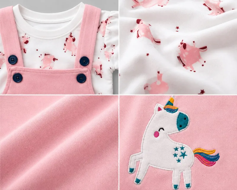 Girls Pink Unicorn Pinafore Dress with Printed T-Shirt – view 5