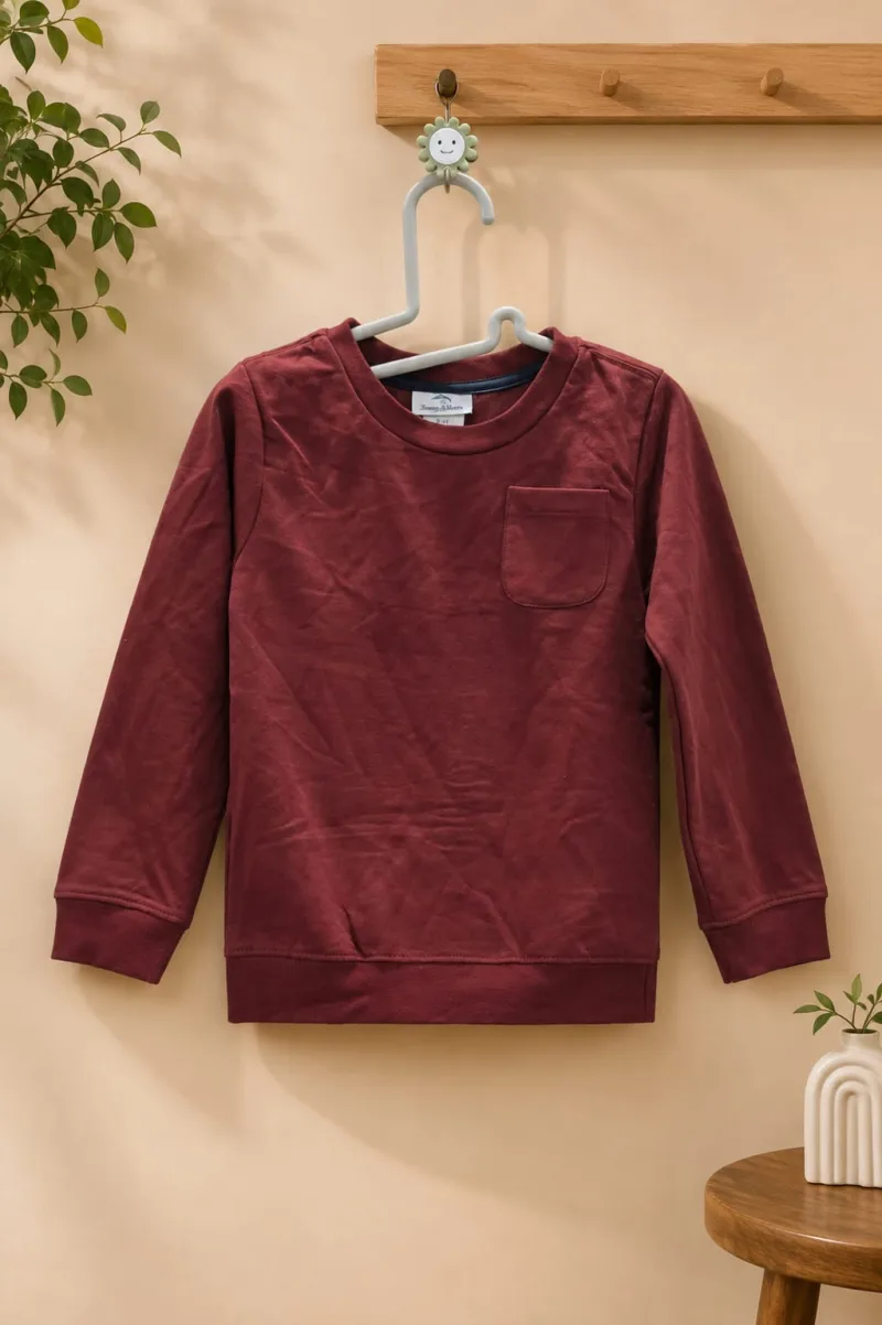 Kids Maroon Solid Pocket Sweatshirt – view 2