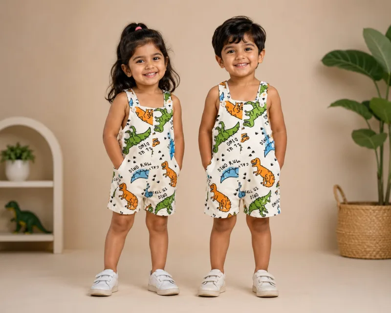 Kids Dinosaur Printed Sleeveless Dungaree Romper – view 2
