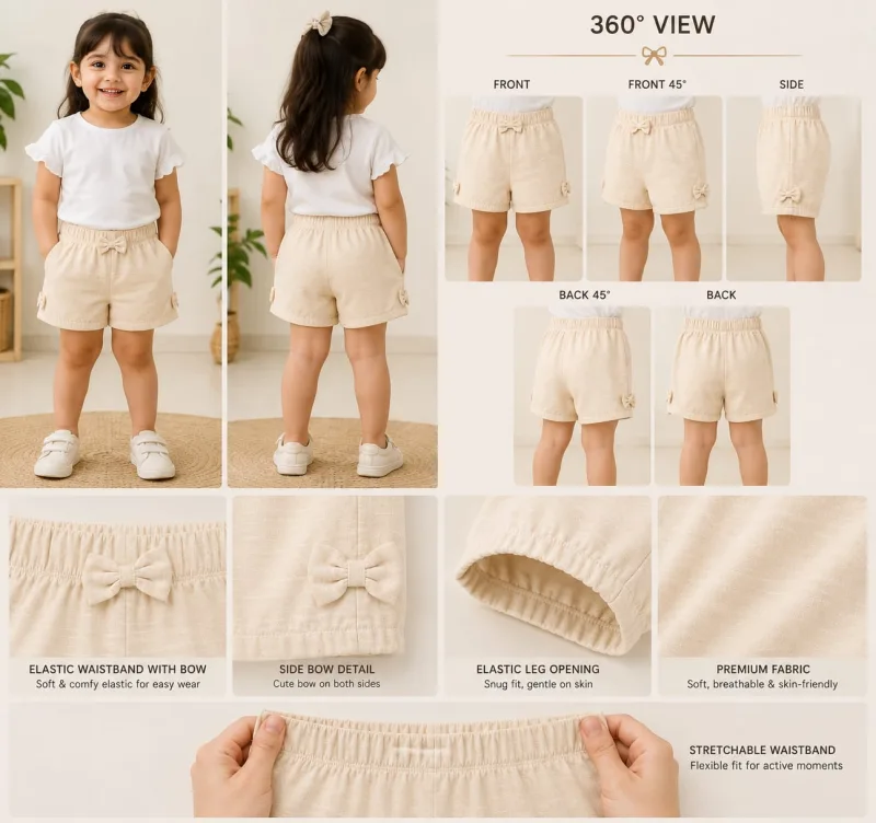 Girls Cotton Shorts with Bow Details – view 5