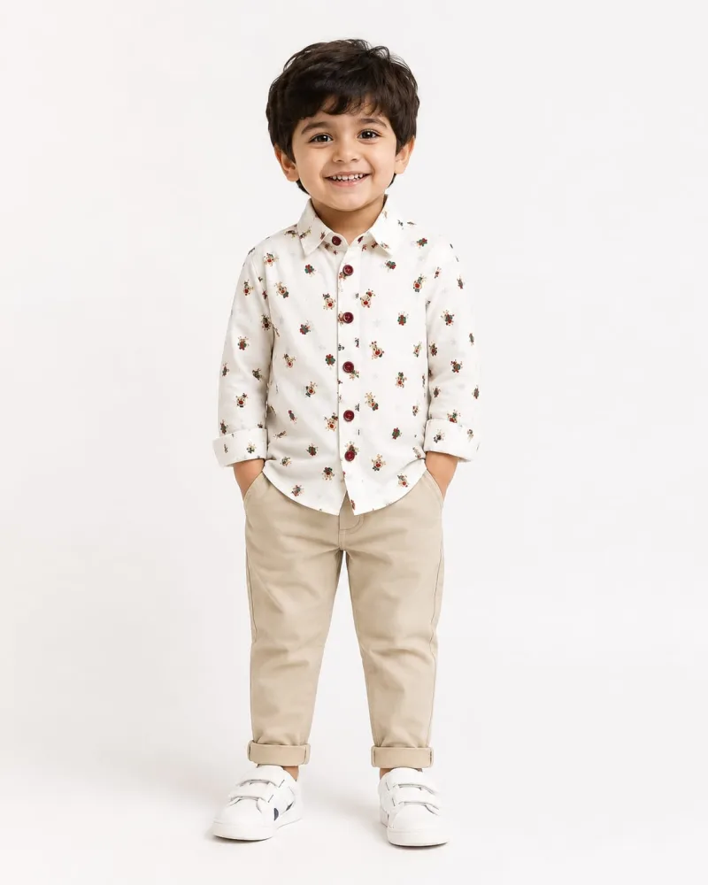 Boys White Reindeer & Gift Box Print Shirt – view 1