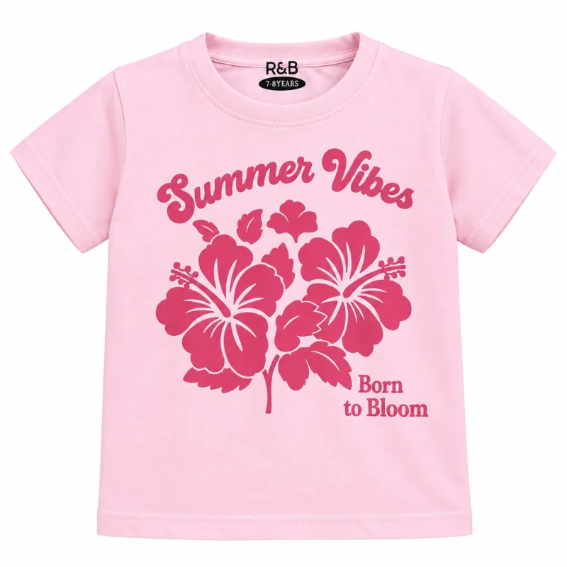 Girls Pink Summer Vibes Printed Cotton T-Shirt – view 2