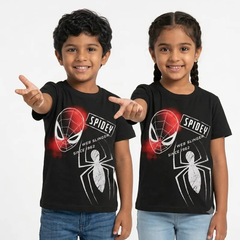 Boys Black Spider Graphic Printed T-Shirt