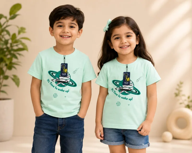 Boys Mint Green Space Explorer Graphic Printed T-Shirt