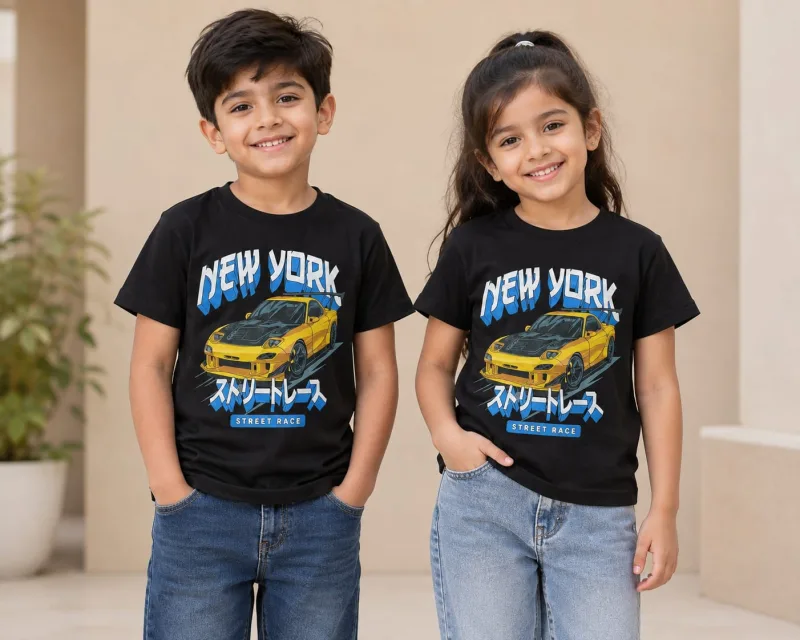 Boys Black New York Street Race Car Graphic Printed T-Shirt