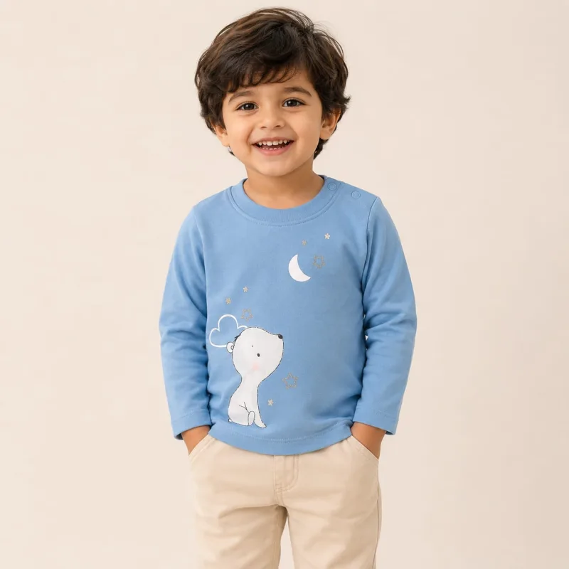 Baby Full Sleeve Cotton Moon & Puppy Print T-Shirt